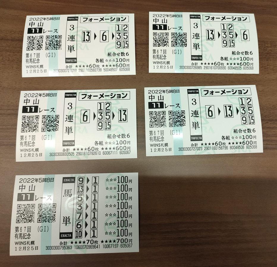2022年　有馬記念　馬券