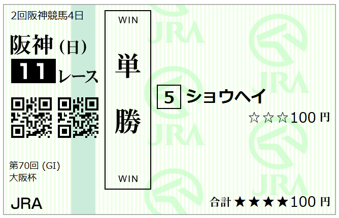 大阪杯・ショウヘイの単勝馬券