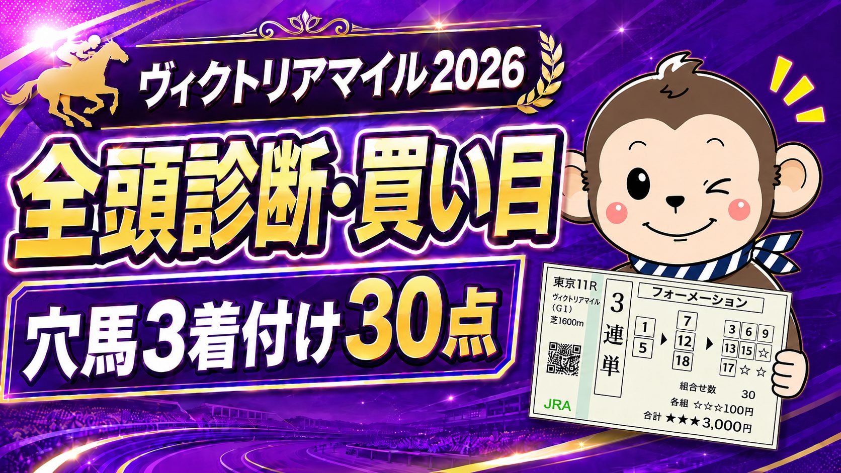 ヴィクトリアマイル2026の全頭診断・買い目と穴馬3着付け30点を紹介する競馬予想サムネイル